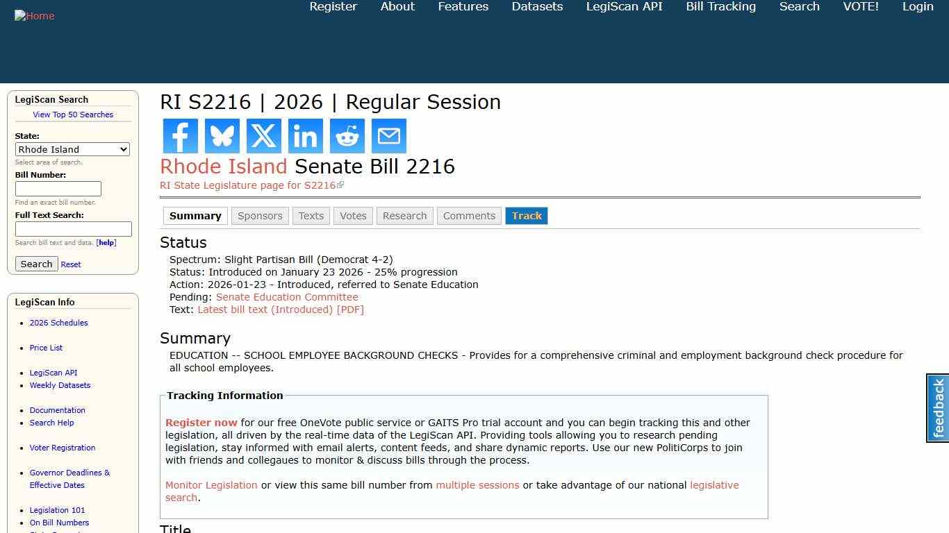 RI S2216 2026 Regular Session LegiScan